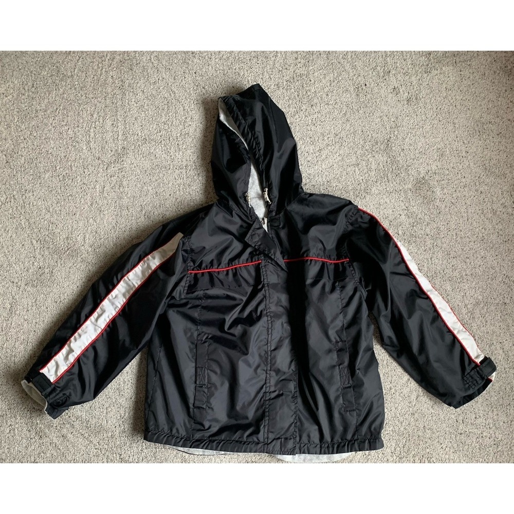 OUTBROOK Youth Boy Large 12-14 Black Grey Reversible Jacket Coat Fleece Hooded